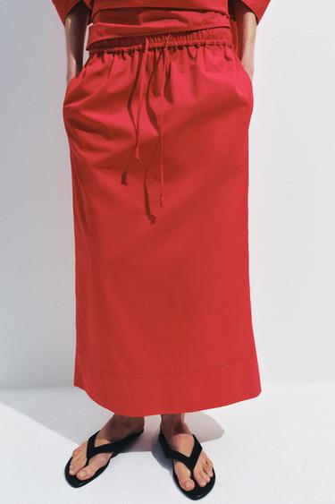 JUPE MIDI POPELINE ZW COLLECTION - Rouge de Zara - Image 2