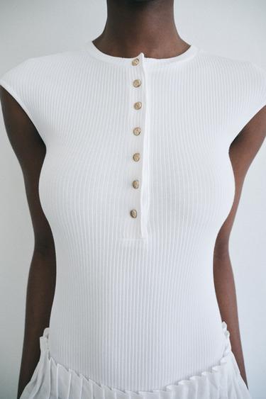 RIBBED BODYSUIT WITH BUTTONS - White by Zara - Image 1