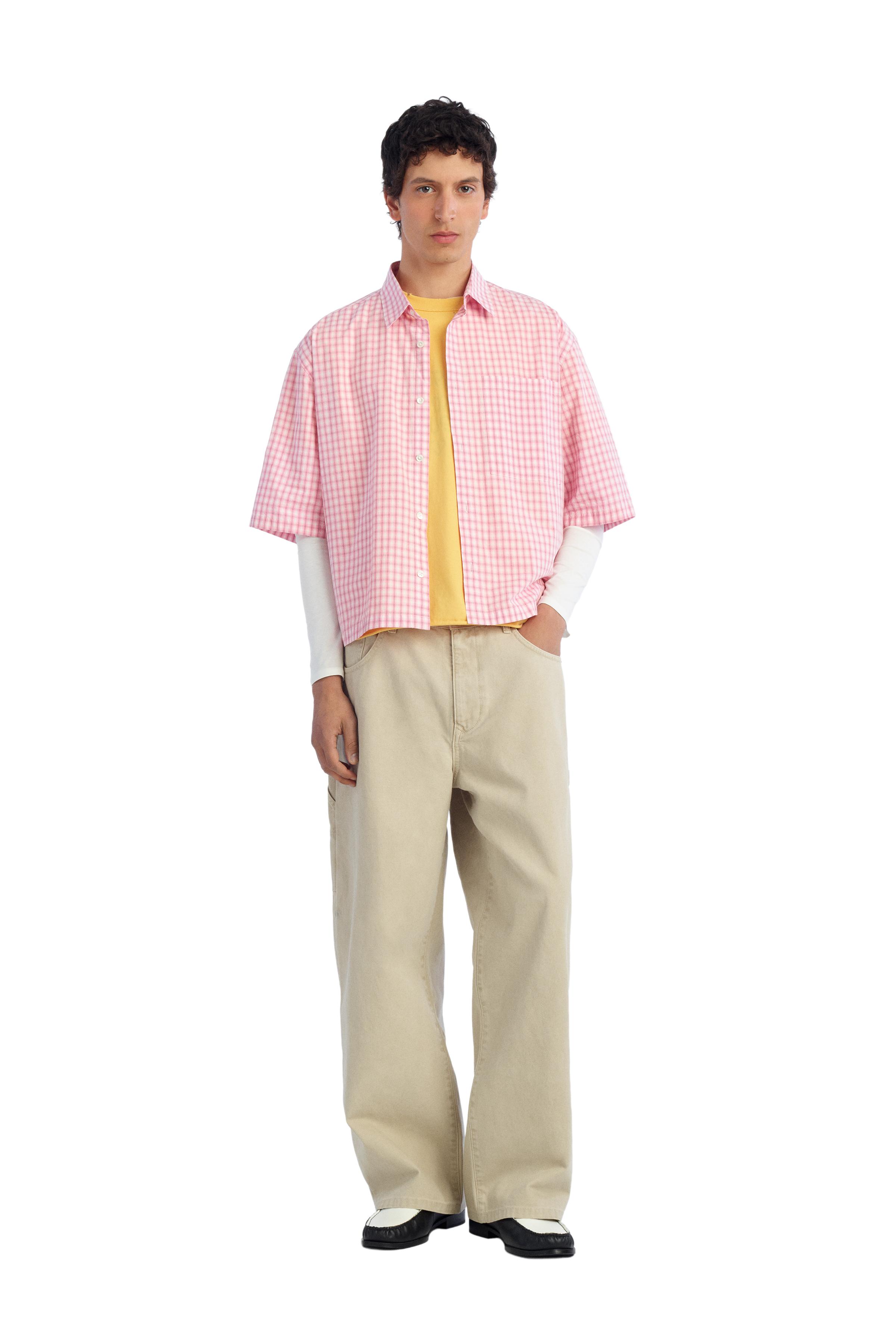 PLAID BOXY FIT SHIRT — Pink / White