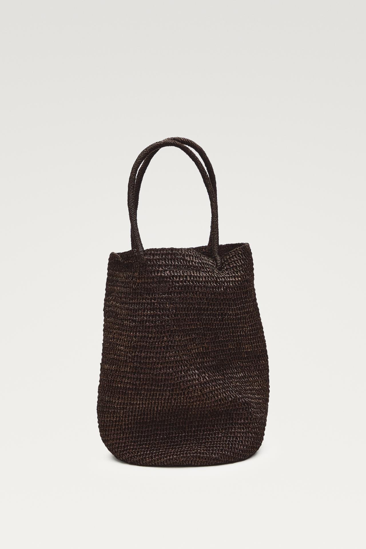 Mini raffia bucket bag — Brown