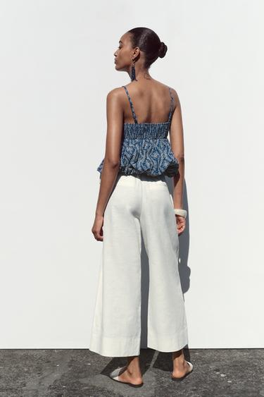 TOP WITH RUBBERISED CUTWORK EMBROIDERY - Navy / White by Zara - Image 4