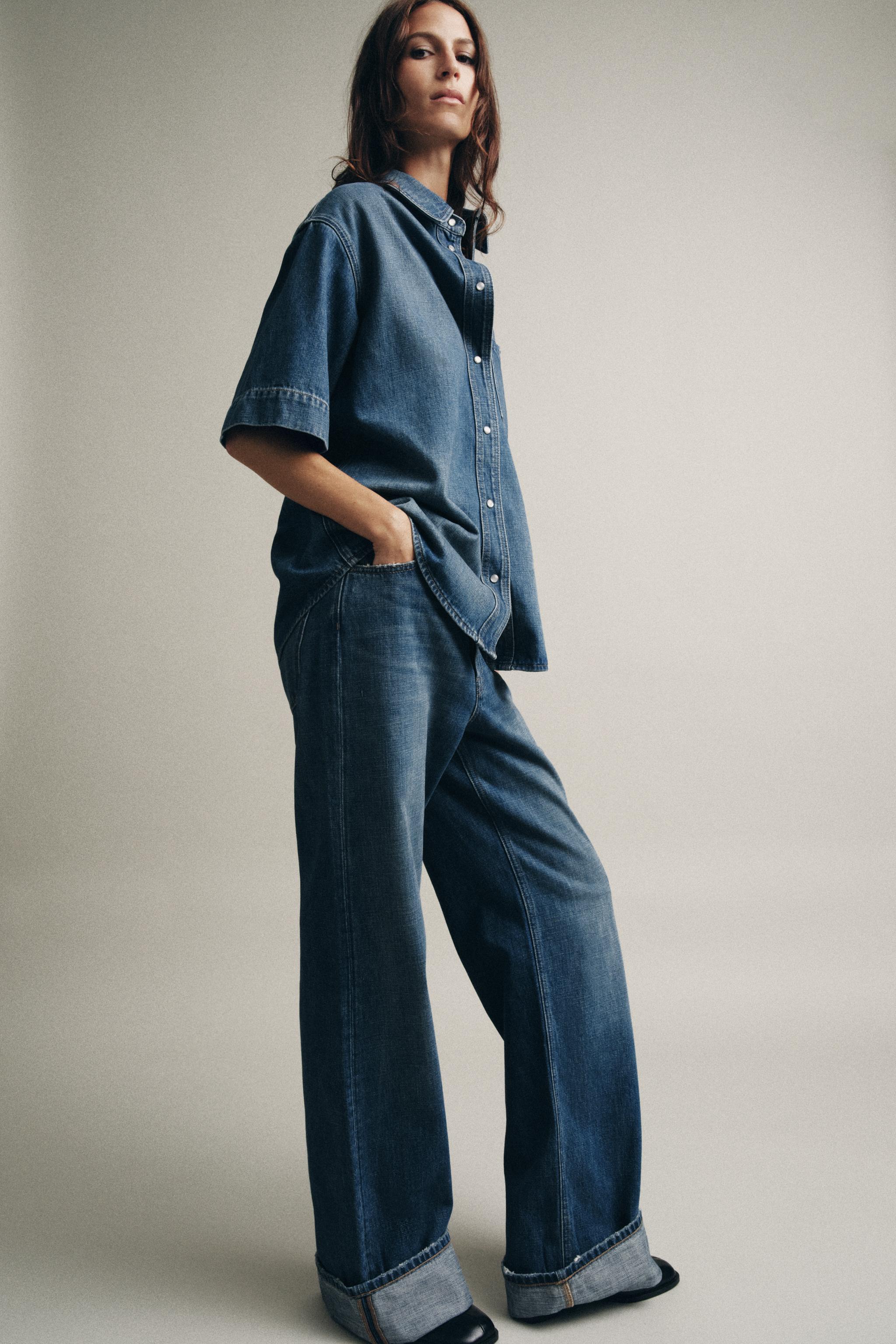 ZW COLLECTION SHORT SLEEVE DENIM SHIRT - Mid-blue | ZARA