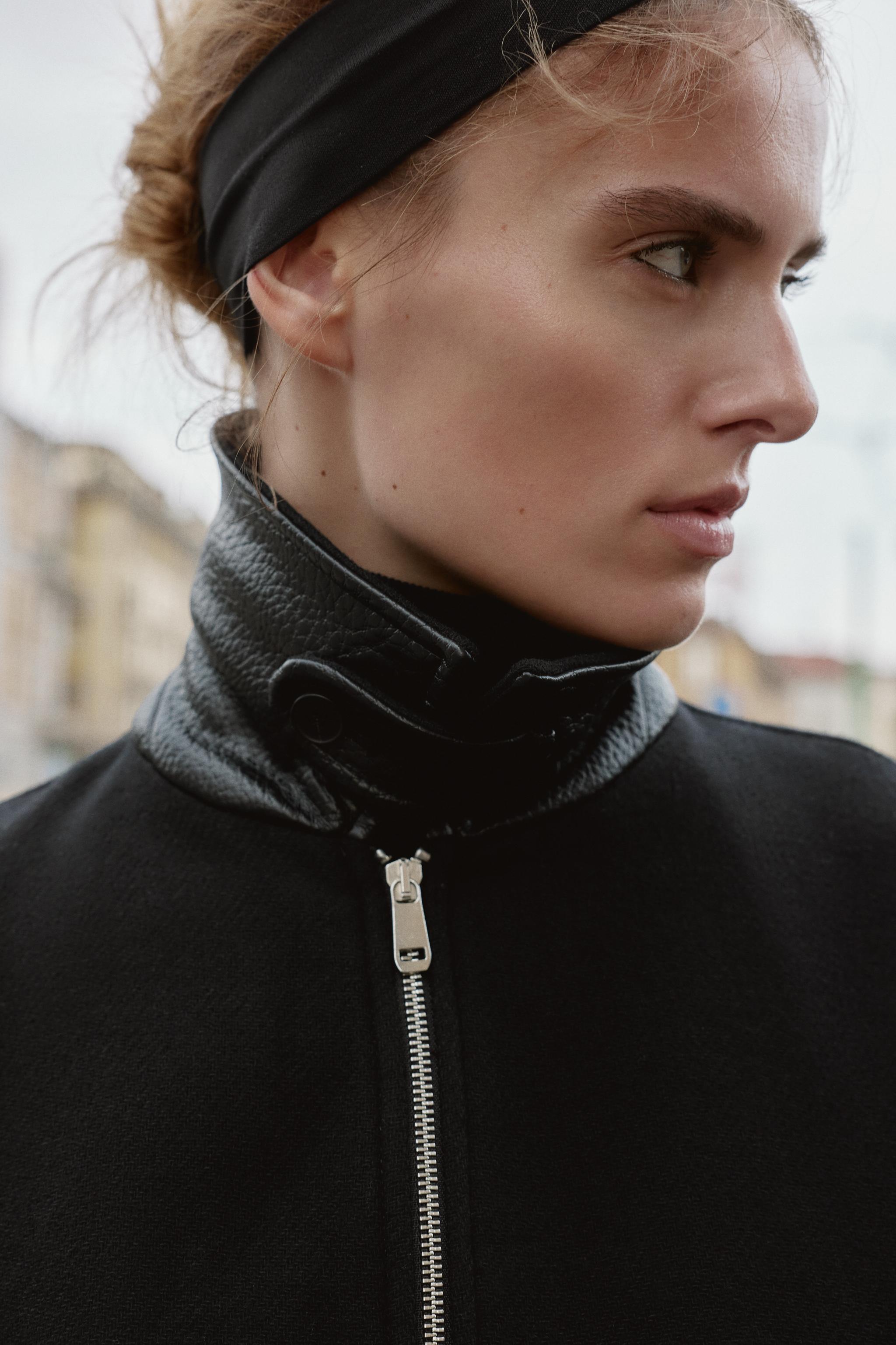 ウール製コントラストカラーボンバージャケット - ブラック | ZARA