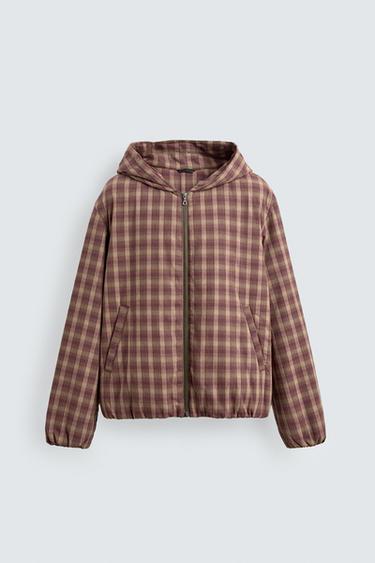 HOODIE CHECK JACKET - Reddish by Zara