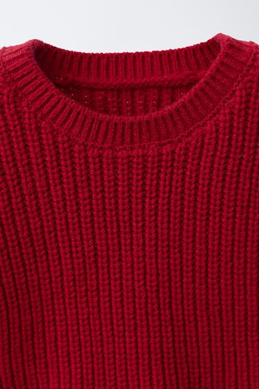 GILET EN MAILLE AVEC LAINE ET CHEMISE BRODÉE - Rouge foncé de Zara - Image 2