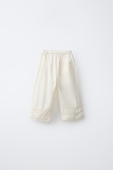 PANTALON À POCHES BRODÉES - Écru / Chiné de Zara - Image 1