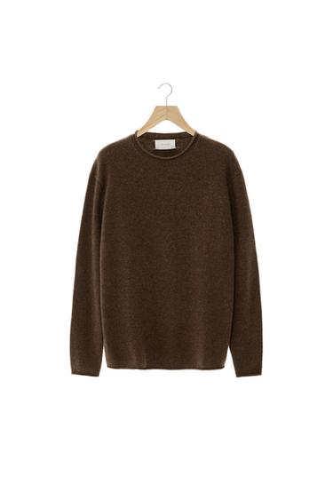 100% WOOL ROLLED EDGE SWEATER - Brown by Zara