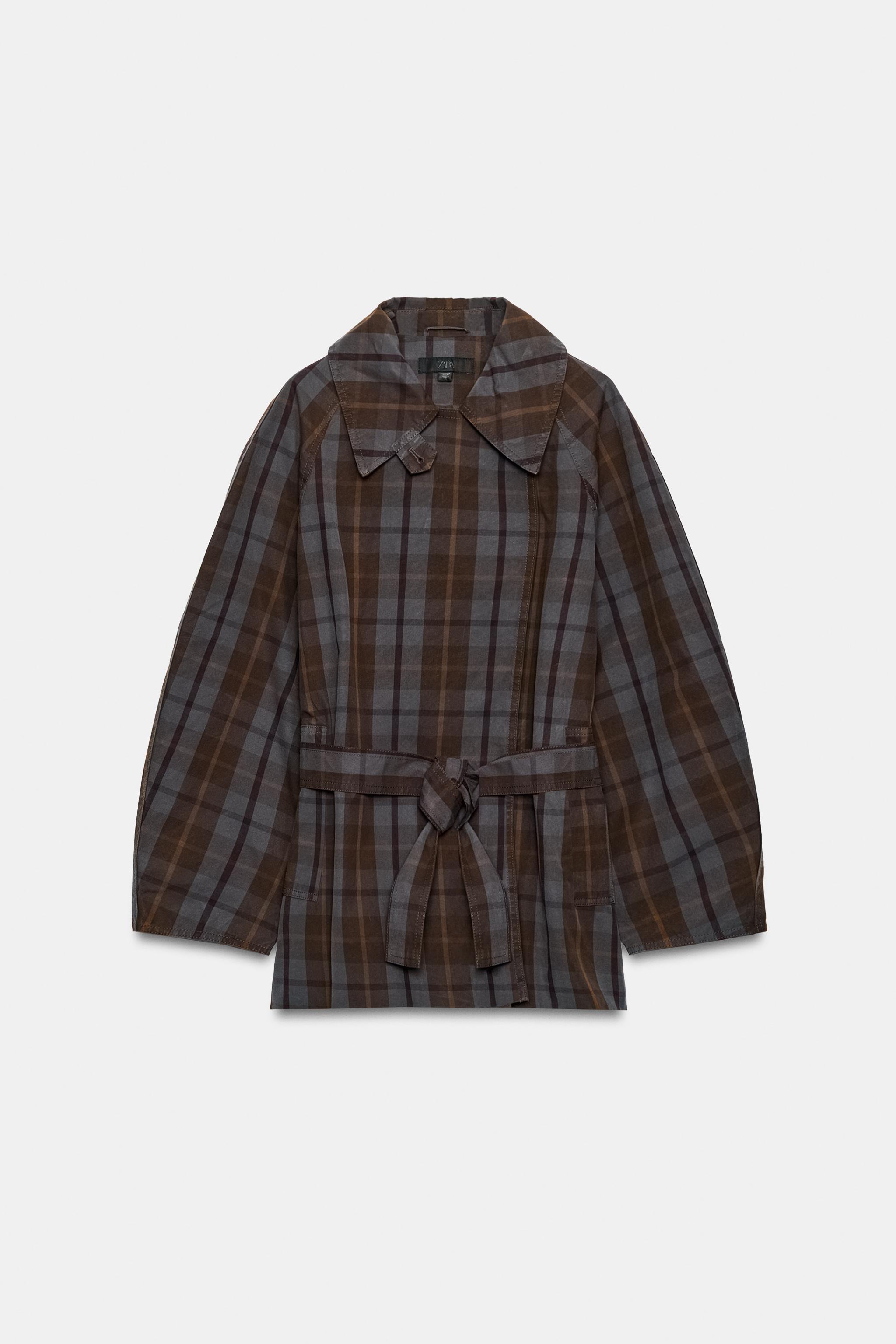PLAID BELTED TRENCH COAT