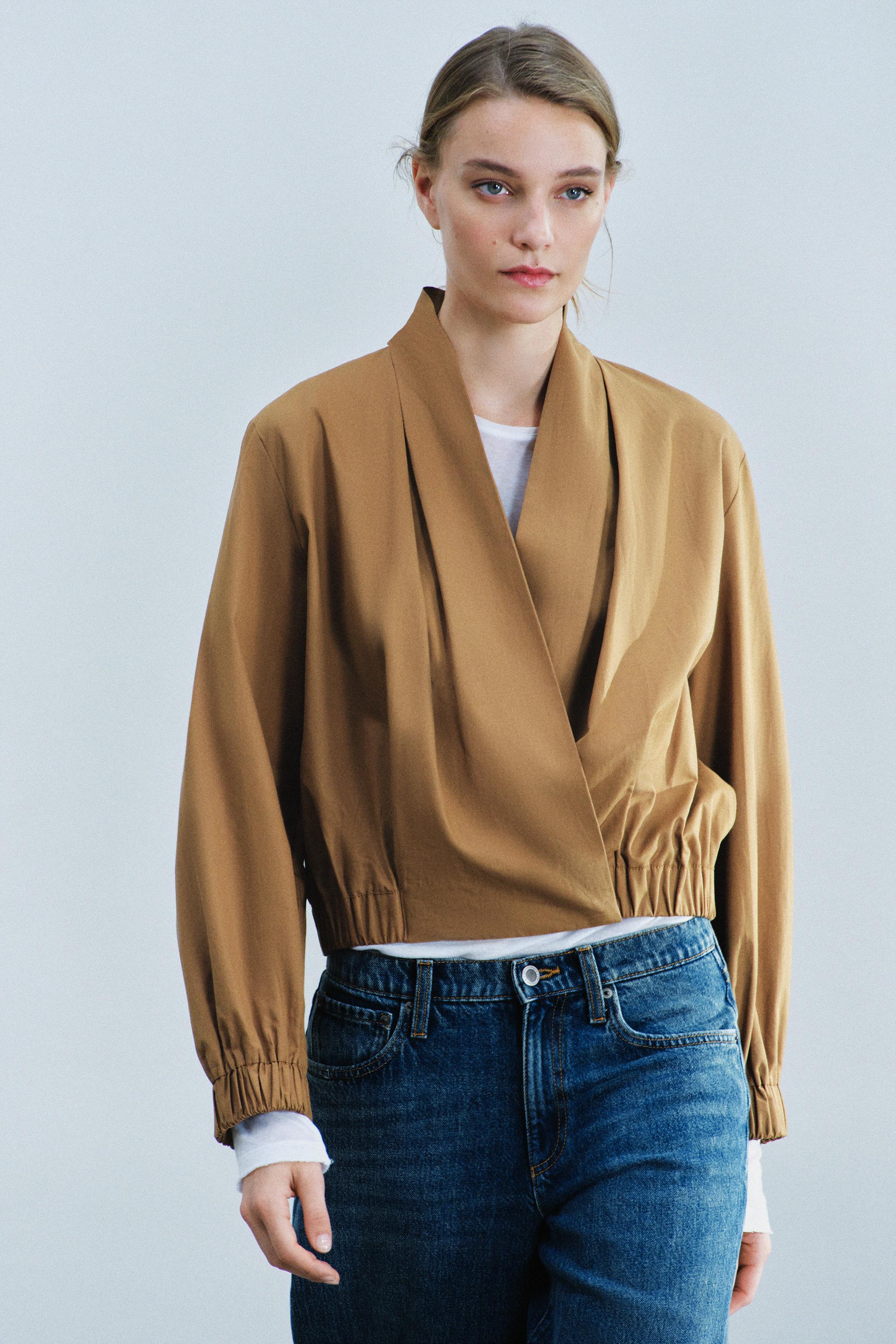 Zara ZW COLLECTION ÇAPRAZ KAPAMALI BOMBER GÖMLEK görsel 6