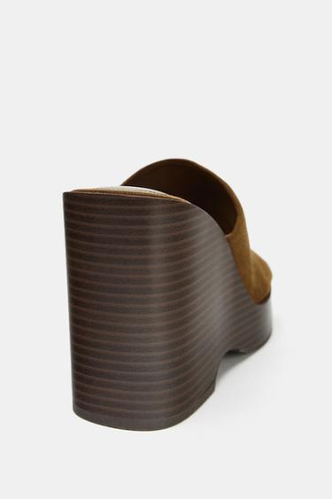 CHAUSSURES COMPENSÉES PLATEFORMES EN DAIM - Marron de Zara - Image 3