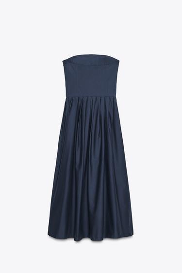 ROBE EN POPELINE BUSTIER - Bleu marine de Zara - Image 1