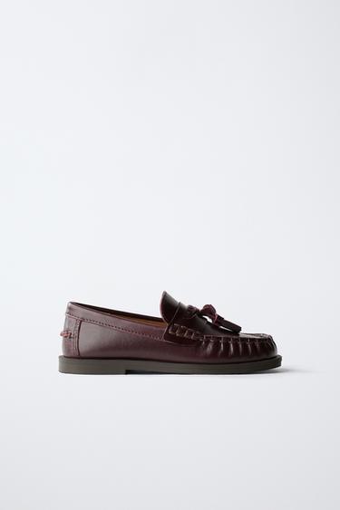 LIMITED EDITION LEATHER TASSEL LOAFERS - Burgundy Red by Zara