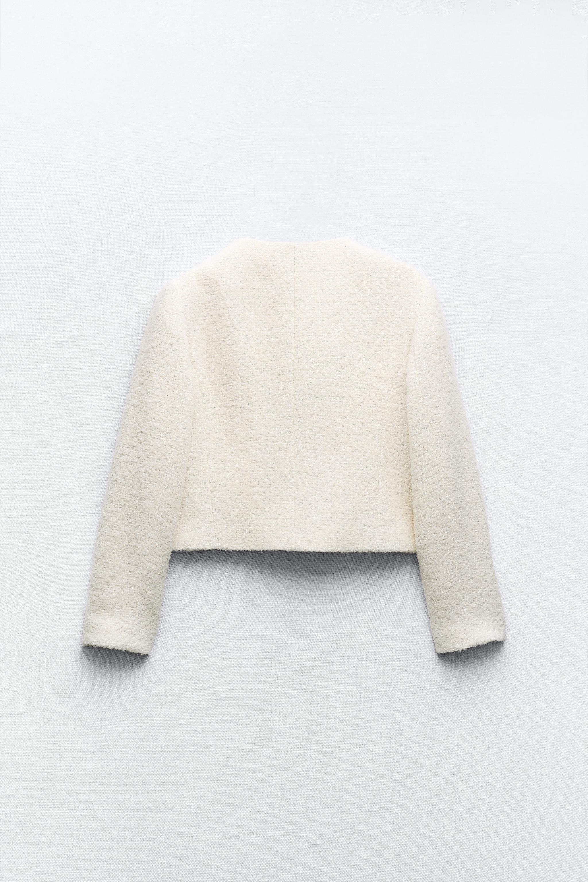 TEXTURED ROUND NECK BLAZER - Ecru