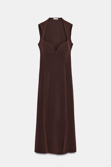 فستان بفتحة صدر على شكل قلب - بني by Zara