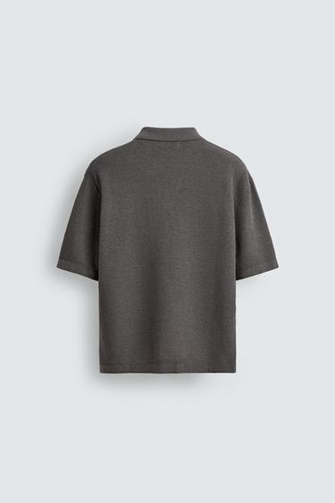 RELAXED FIT KNIT POLO SHIRT - Grey by Zara - Image 7