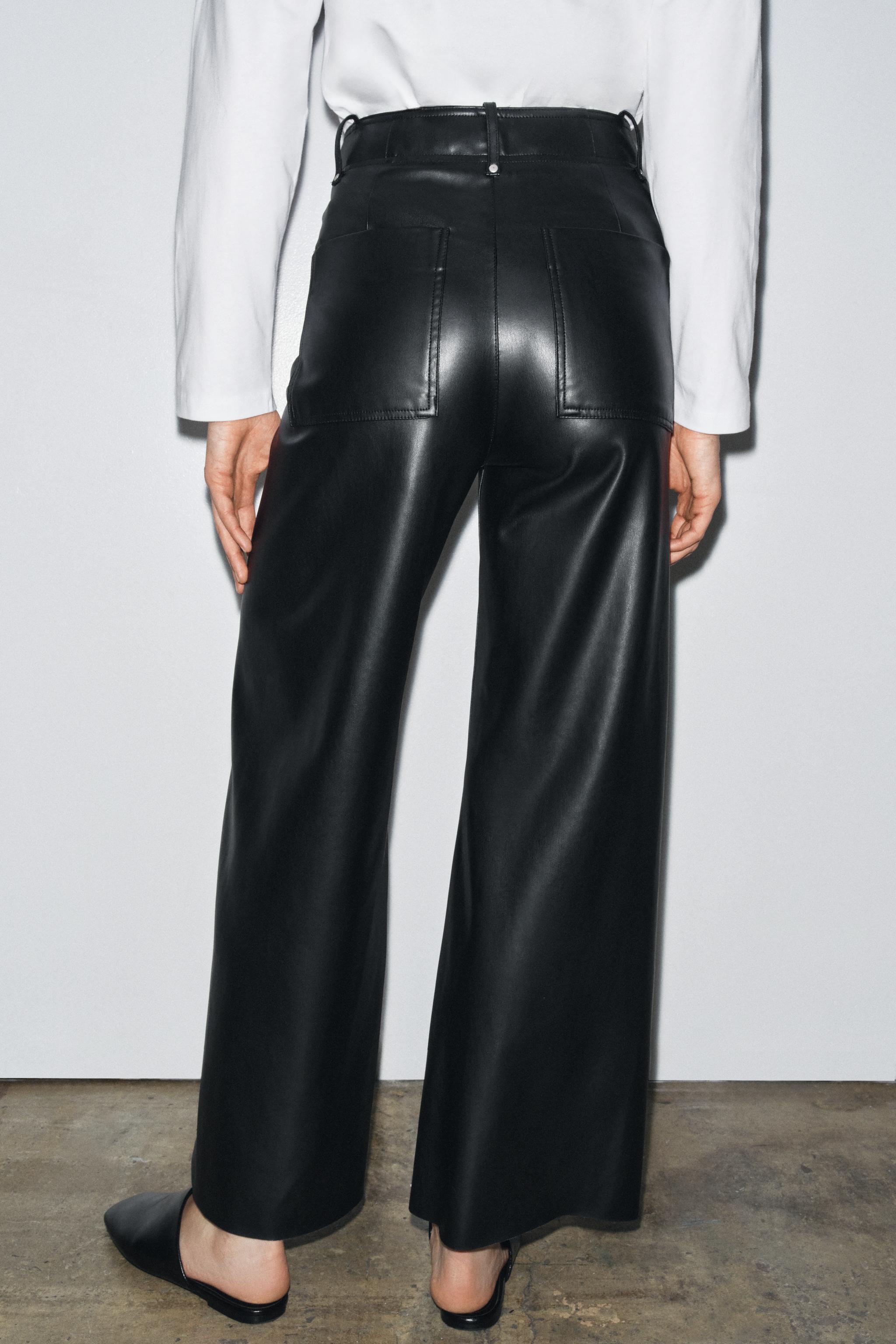 Zara Faux Leather Trousers Pantaloni Zara Pelle PANTALONI TAILORED WIDE LEG EFFETTO PELLE ZW COLLECTION Nero