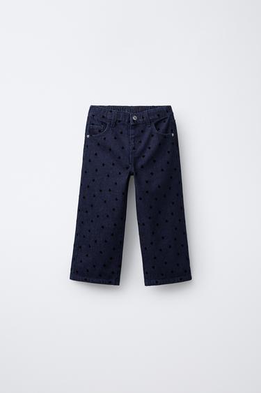 JEANS WIDE LEG CORAZONES FLOCK - Azul de Zara