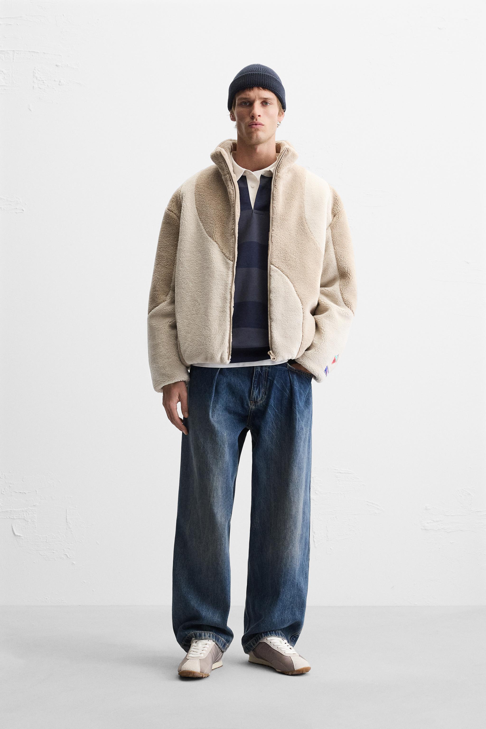 COLOUR BLOCK FAUX SHEARLING JACKET - Beige | ZARA Singapore