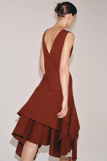 ROBE ASYMÉTRIQUE À RAYURES ZW COLLECTION - brique foncée de Zara - Image 2