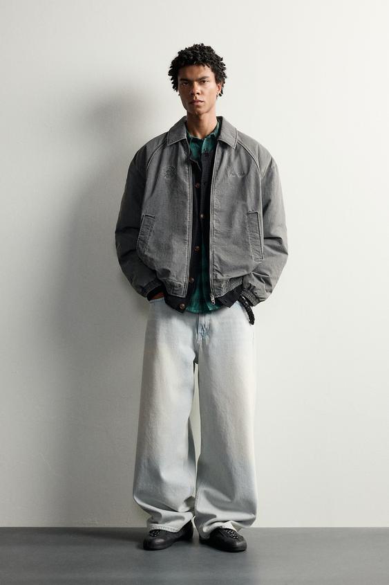 EMBROIDERED WASHED PADDED JACKET - Light grey by Zara - Image 0