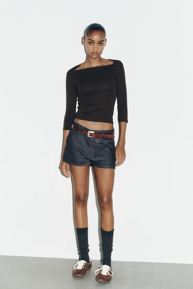 Zara COTTON MODAL T-SHIRT - Brown