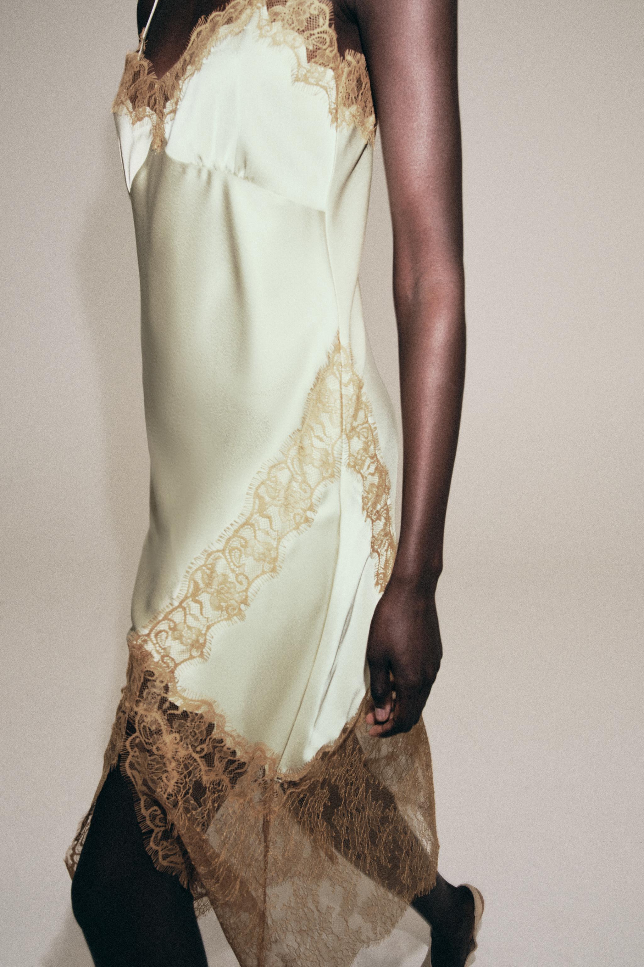 ZW COLLECTION LACE SLIP DRESS - Sea green | ZARA United States ZW COLLECTION LACE SLIP DRESS - Sea green | ZARA United States
