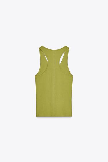 BUTTON COTTON TOP - Olive green by Zara - Image 6