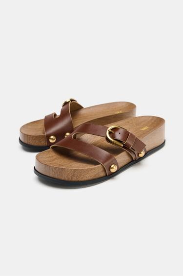 LEATHER STRAPPY PLATFORM SANDALS - Brown by Zara - Image 2
