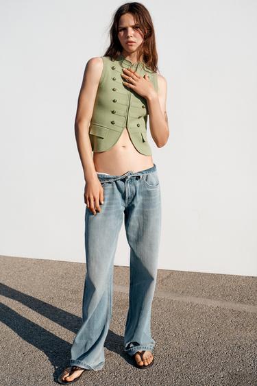 Zara FIREMAN CLASP KNIT VEST - Khaki - Image 0