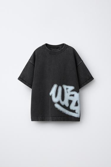 FADED-EFFECT GRAFFITI T-SHIRT - Dark anthracite by Zara - Image 0