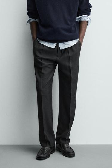 REGULAR FIT PLEATED TROUSERS - Anthracite Grey by Zara
