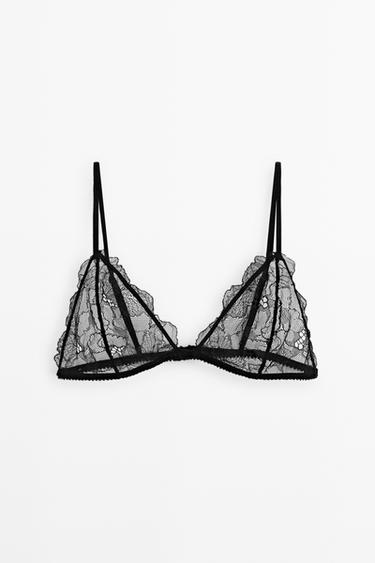 Zara Scalloped lace triangle bra - Black