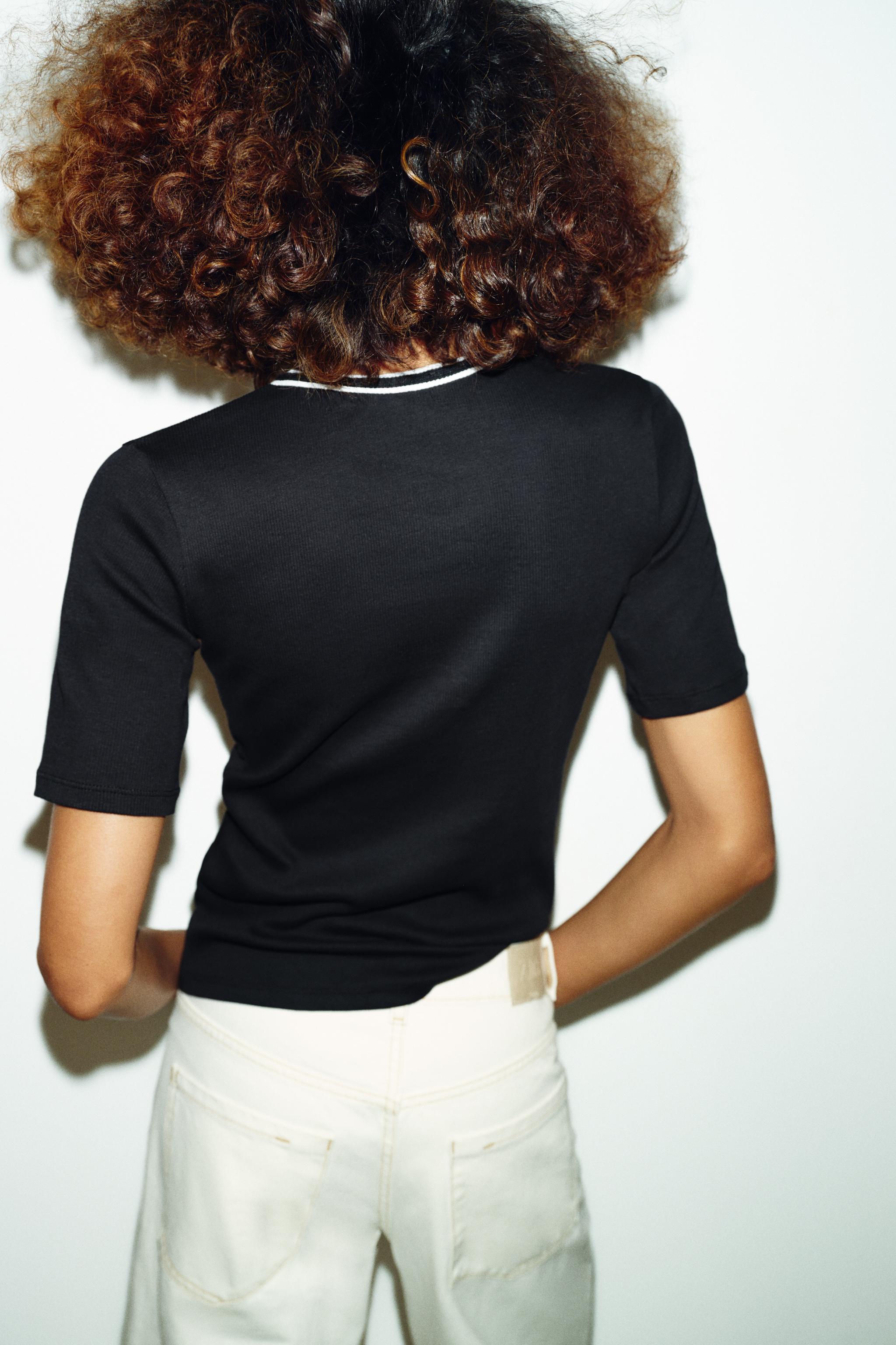 CONTRAST TRIM T-SHIRT - Black / White | ZARA United States