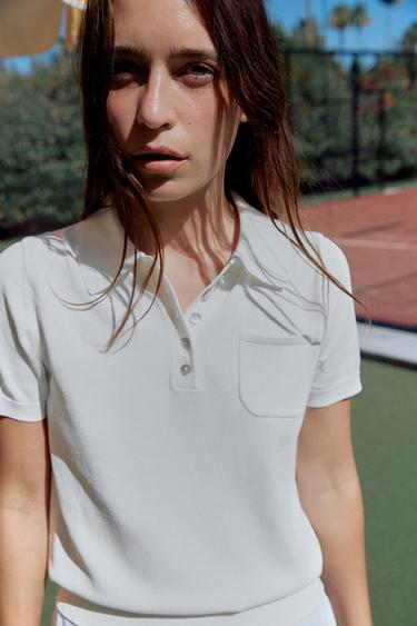 SHORT SLEEVE KNIT POLO SHIRT - White by Zara