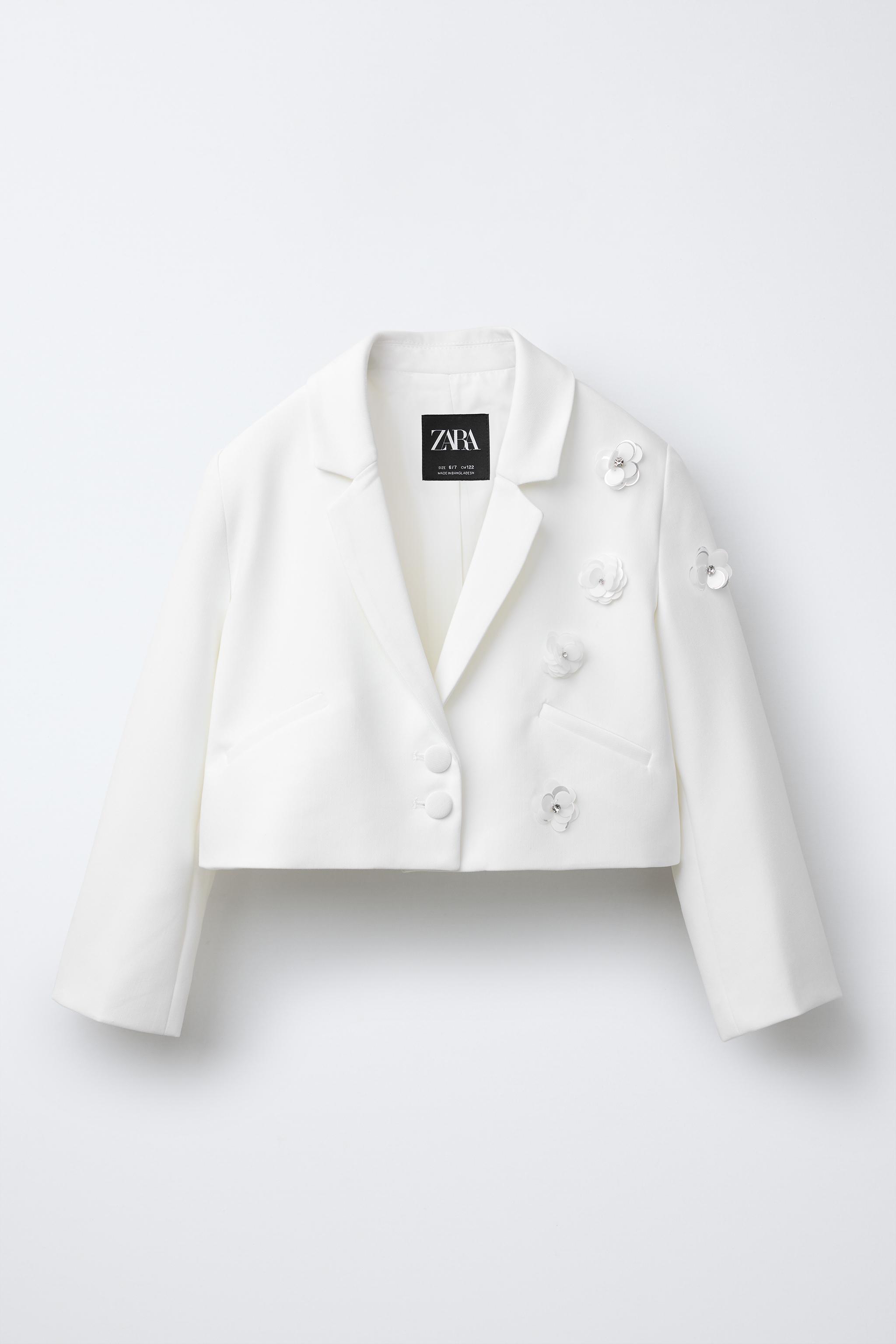 花柄クロップド丈ブレザー - ホワイト | ZARA Japan / 日本