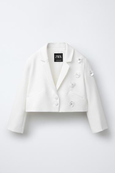 Zara FLORAL CROPPED BLAZER - White - Image 0