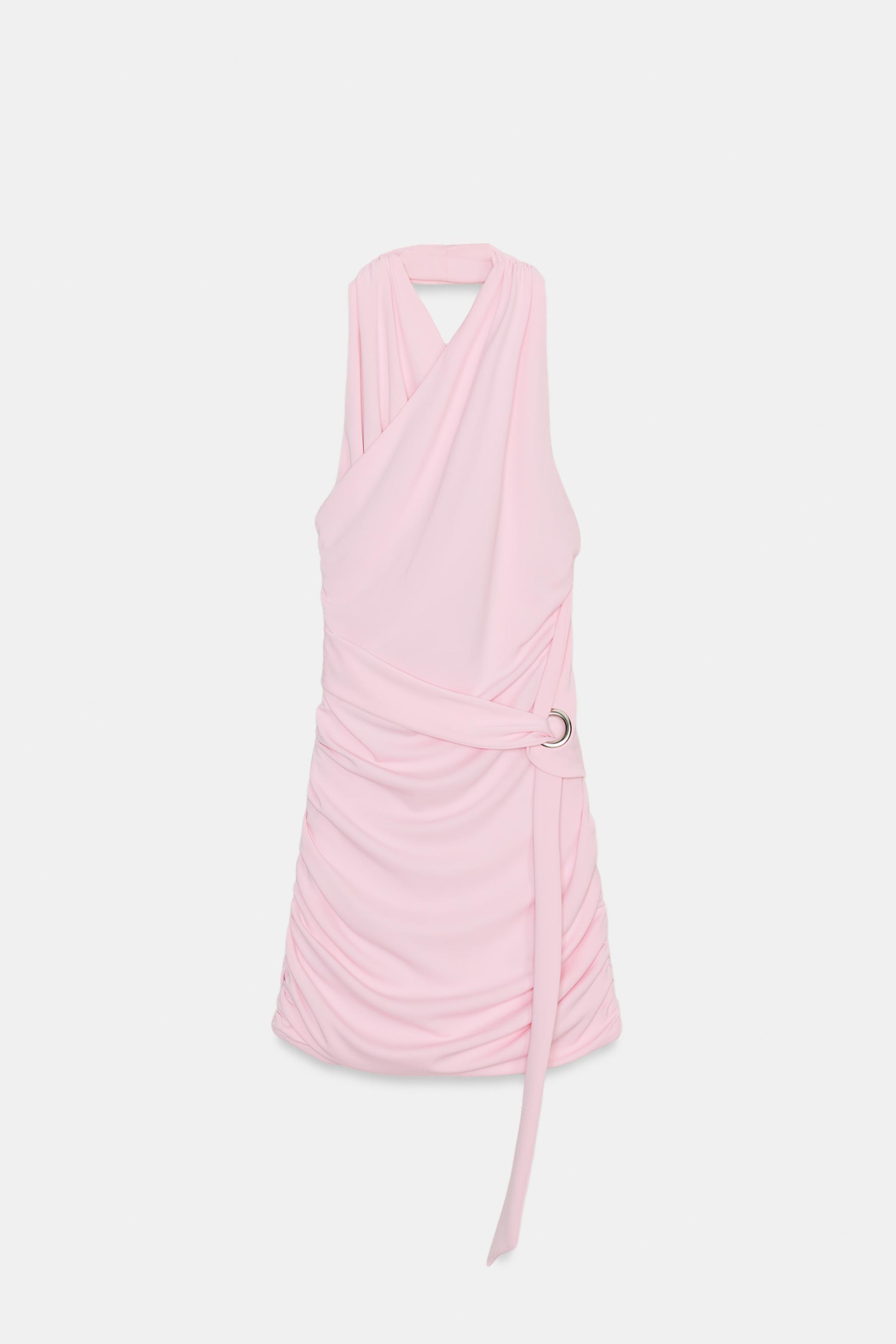 DRAPED HALTER MINI DRESS - Mid-pink | ZARA United States DRAPED HALTER MINI DRESS - Mid-pink | ZARA United States