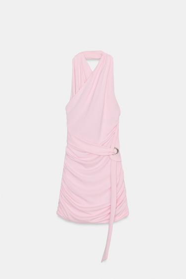 DRAPED HALTERNECK MINI DRESS - Mid-pink by Zara