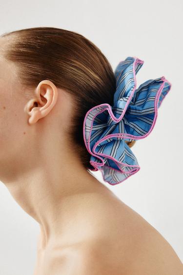 MAXI CONTRAST STRIPE SCRUNCHIE - Blue by Zara - Image 0