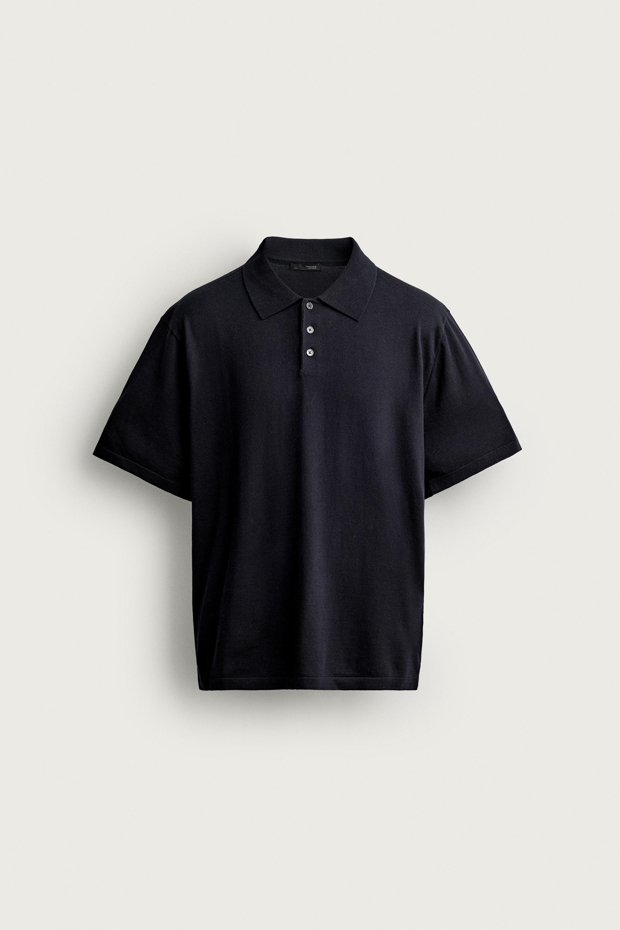 REGULAR FIT COTTON BLEND KNIT POLO — Dark navy
