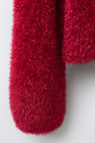 SHIMMER FAUX FUR KNIT JUMPER - Red by Zara - Image 3
