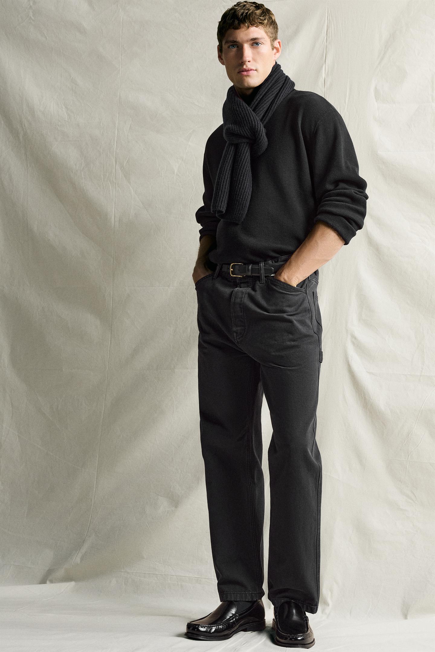 Мужские брюки Zara Straight-Fit Carpenter Pocket, цвет: Чёрный — фото 5