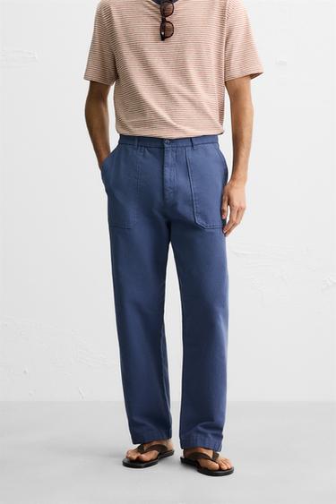 STRAIGHT-LEG CANVAS TROUSERS - Blue by Zara - Image 1