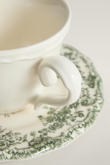 FLORAL TEACUP AND SAUCER — Dark olive 2