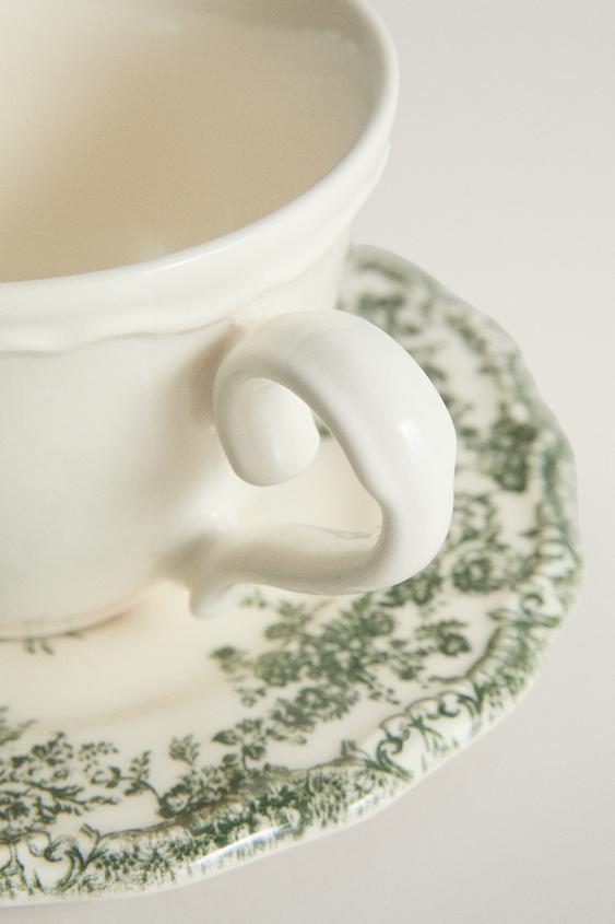 TASSE À THÉ ET SOUCOUPE FLEURIE - Vert olive de Zara - Image 1