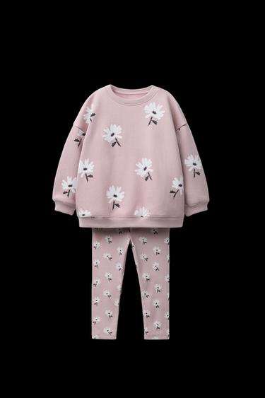 Zara PRINTED RIB SWEATSHIRT AND LEGGING JOGGING SET - Lilac - Image 0