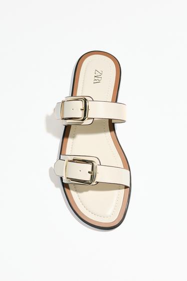 Zara DOUBLE STRAP BUCKLE SANDALS - Off White