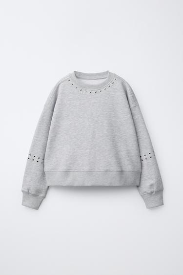 Zara STUD SWEATSHIRT - Gray marl
