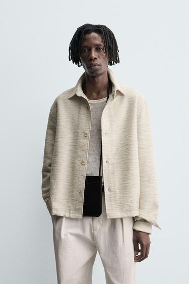 CONTRAST TEXTURED OVERSHIRT - Cream by Zara