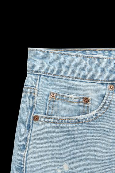 Zara TRF RIPPED MID-RISE MINI DENIM SHORTS - Blue